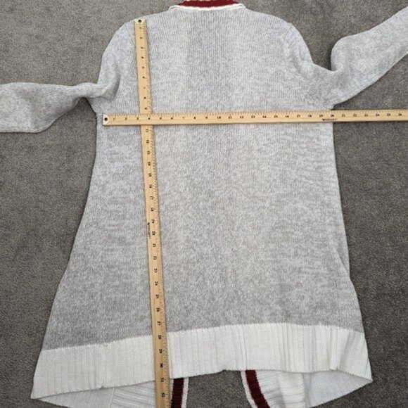 myStyle Open Front Cardigan with Contrast Trim - Light Grey Maroon, Size M - Picture 5 of 7